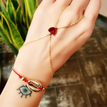Heart Love Slave Bracelet Hand Chain Red Zirconia Genuine 925 Sterling Silver