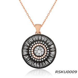 White Zircon Handcrafted Round Necklace  925 Sterling Silver