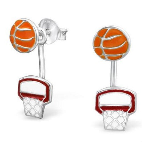 925 Sterling Silver Brown ,Orange Basketball Lovers | Backboard Earrings Ear Jacket Children Jewelry