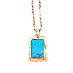 Turquoise  Rectangle with Rope Necklace 925 Sterling Silver