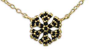 Solid 925 Sterling Silver anad 14K Gold Plated Black Cubic Zircon Snowflake Necklace