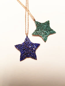 Solid 925 Sterling Silver Navy Blue Zirconia Star Necklaces