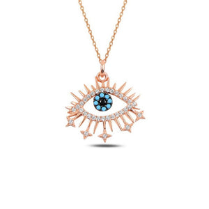 Eye with Eyelash,Evil Eye Blue,Clear Zircon Handcrafted Necklace Solid 925 Sterling Silver Rose Gold,White Gold,14K Gold,Black Rhodium Option/s Available Good Luck