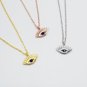 Navy Blue Mini Eye With Eyelash Minimal Good Luck Lucky Charm Necklace | 925 Sterling Silver