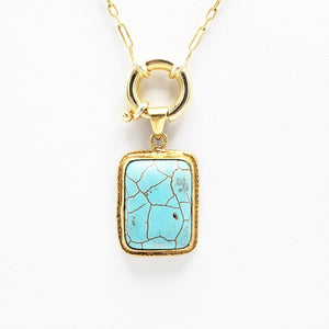 Rectangle Turquoise Medallion Chain Necklace Blue Color | 925 Sterling Silver
