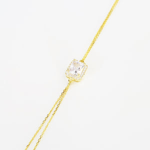 Clear Zircon Rectangle Hand Chain Adjustable| 925 Sterling Silver