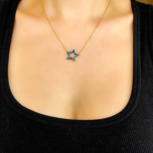 925 Sterling Silver Blue Zirconia Star Necklace