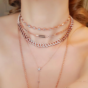 Thick Cuban Chain Clear Zircon Handcrafted Vermeil Choker or Necklace Solid 925 Sterling Silver Rose Gold, White Gold,14K Gold, Black Rhodium Option/s