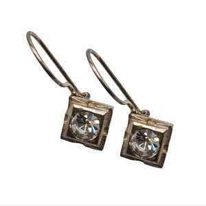Vintage Square Zircon Set a Pair of Earrings Hook and Pendant 925 Sterling Silver Vintage 1980's