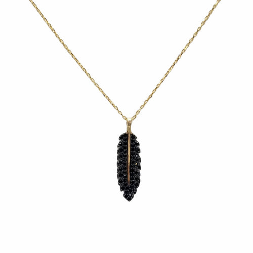 Clear or Black Zircon Feather Necklace 925 Sterling Silver 2.8cm pendant size