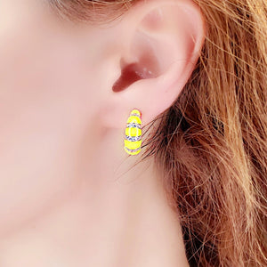 Yellow Neon Striped Earring With White Cubic Zircon Hoop Stud| 925 Sterling Silver