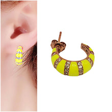 Yellow Neon Striped Earring With White Cubic Zircon Hoop Stud| 925 Sterling Silver