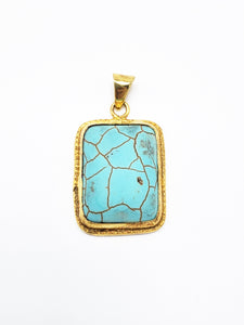Turquoise Rectangle Pendant | 925 Sterling Silver Rose Gold,White Gold,14K Gold Green