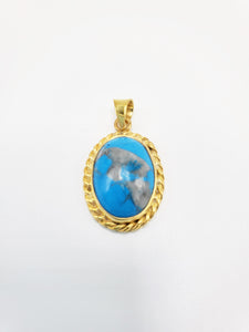 Turquoise Mini Ellipse Handcrafted Pendant 925 Sterling Silver Part Size : L:1.18in (3cm)