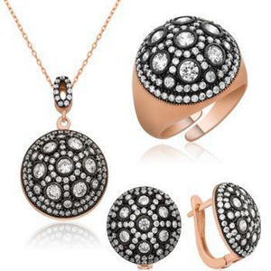 Handcrafted Multiple Round Stones Necklace Earring Ring Set 925 Sterling Silver