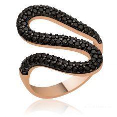 Gold Black Zirconia Handcrafted S Ring  925 Sterling Silver
