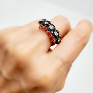 925 Sterling Silver White ,Black Zirconia Handcrafted Five Stones Ring