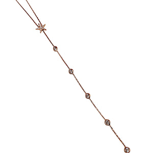 Star Y Lariat Clear Zircon Handcrafted Necklace Solid 925 Sterling Silver Rose Gold,White Gold,14K Gold Option/s Available