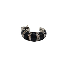Black  Neon Striped Earring With White Cubic Zircon Hoop Stud| 925 Sterling Silver