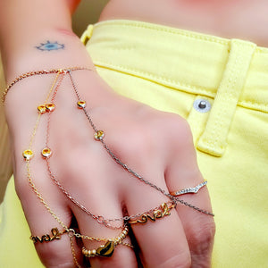 Clear or Yellow Zirconia Slave Bracelets Hand Chain Genuine 925 Sterling Silver