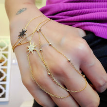 Zirconia Double Star Adjustable Slave Bracelet Hand Chain 925 Sterling Silver, all vermeil colors are available.