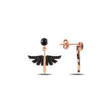 Clear or Black Zircon Archangel Michael Earring Handcrafted 925 Sterling Silver Rose Gold,White Gold Option/s Available