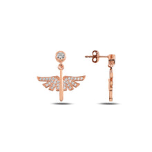 Clear or Black Zircon Archangel Michael Earring Handcrafted 925 Sterling Silver Rose Gold,White Gold Option/s Available