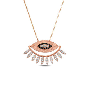 Eye with Eyelash Handcrafted Cubic Zirconia  Necklace | 925 Sterling Silver