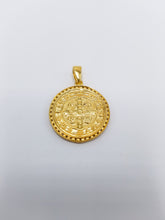 14K Gold White Cubic Zirconia Round ,Two Side Mother Mary and Cross Religious Gold Finish Pendant| 925 Sterling Silver