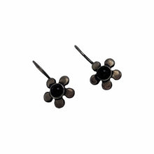 Vintage Flower Black Stone Earring Hook 1.3cm Part Size 925 Sterling Silver Vintage 1980's