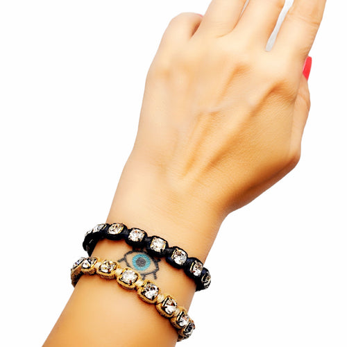 Clear Sparkle Square Fashion 17 cm +extension Bracelet Black or Beige