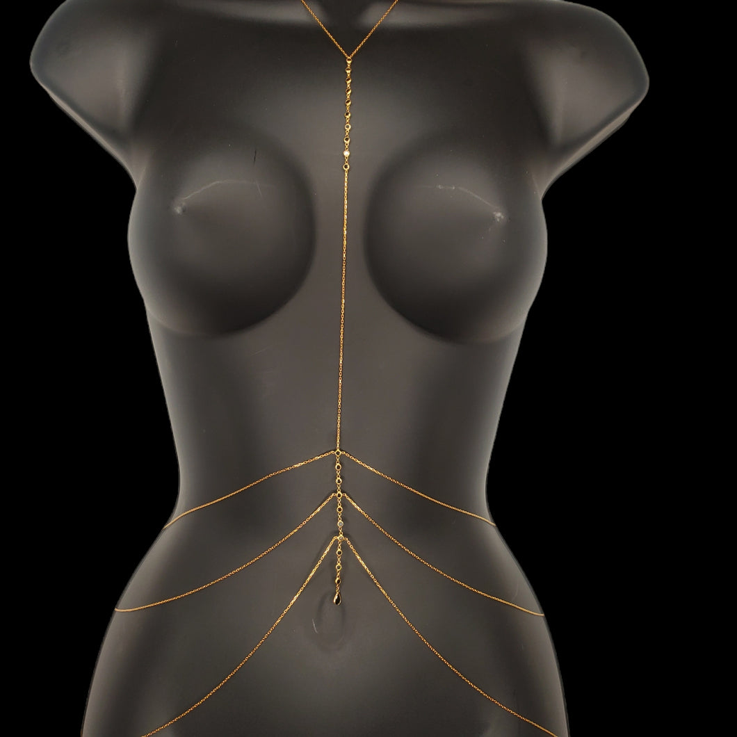 Black Zircon Ten Stone Three Strap Adjustable Body Chain Belly Chain | 925 Sterling Silver