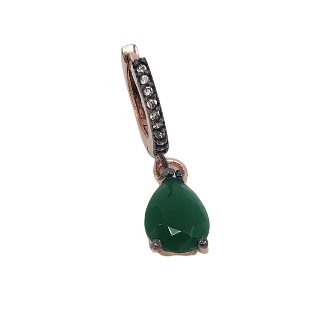 Emerald Green Clear Zirconia Drop Earrings Hoop 925 Sterling Silver Rose Gold Vermeil
