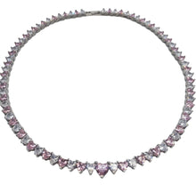 Heart Waterway Clear and Pink  Cubic Zirconia Super Sparkle Necklace 925 Sterling Silver 0.7 cm- Pink zirconia 1 cm Thickness
