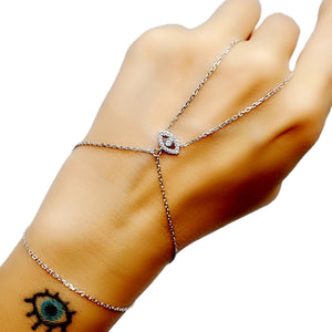 Handcrafted White Zircon Eye Bracelet Adjustable Thumb or Hand Chain| 925 Sterling Silver