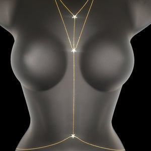 Three Minimal Star Clear Zirconia Adjustable Body Chain Belly Chain Handcrafted 925 Sterling Silver