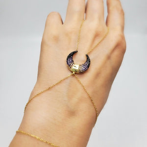 Handcrafted Rainbow Zircon Moon Slave Bracelet Adjustable Hand Chain| 925 Sterling Silver