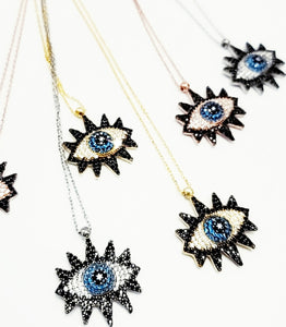 Evil Eye with Eyelash Handcrafted Blue White Black Zircon Necklace Adjustable| 925 Sterling Silver Protect Yourself