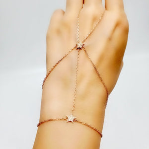 Two Little Star Clear White Zircon Hand Chain minimal Adjustable Hand Chain| 925 Sterling Silver