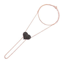 Heart Adjustable Black or Clear Zircon  Full Heart Adjustable Slave Bracelet Hand Chain   925 Sterling Silver