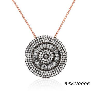 White Zircon Handcrafted  Round Necklace 925 Sterling Silver