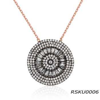 White Zircon Handcrafted  Round Necklace 925 Sterling Silver