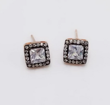 925 Sterling Silver Diamond Handcrafted White Zircon Square Earring Stud