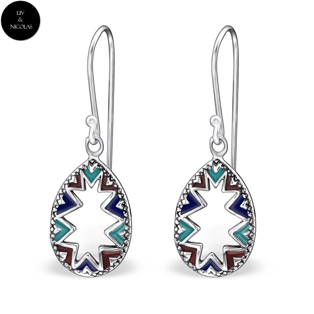 Solid 925 Sterling Silver Colorful Drop Earrings