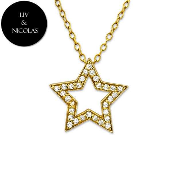 Solid 925 Sterling Silver  Cubic Zircon Star Necklaces