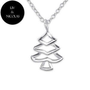 Solid 925 Sterling Silver Plain Pine Tree Necklace