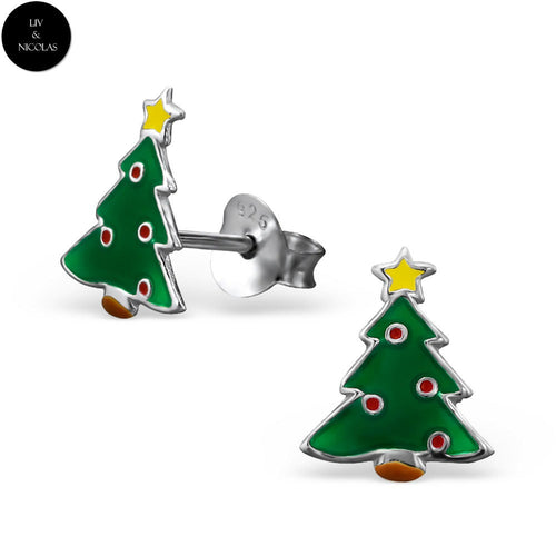 925 Sterling Silver Colorful Christmas Tree Earrings Ear Stud