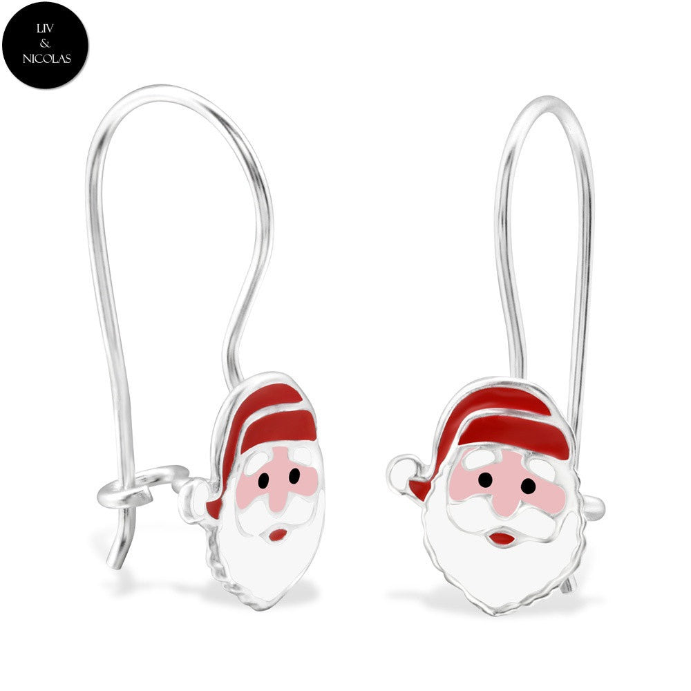 Solid 925 Sterling Silver Colorful Santa Claus Hook Earring Children Jewelry