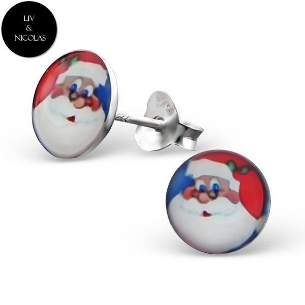 Solid 925 Sterling Silver Colorful Santa Claus Earrings
