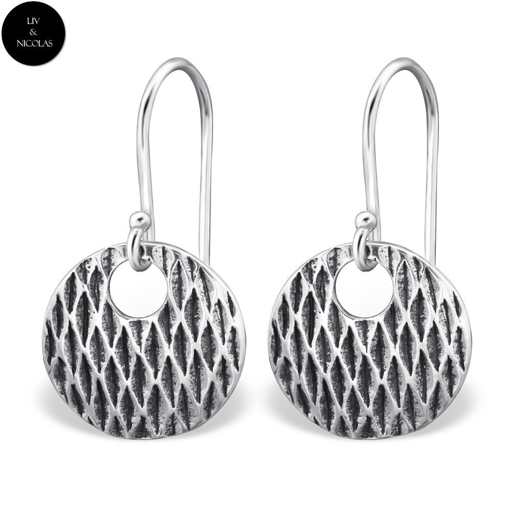 Solid 925 Sterling Silver Plain Patterned Earring